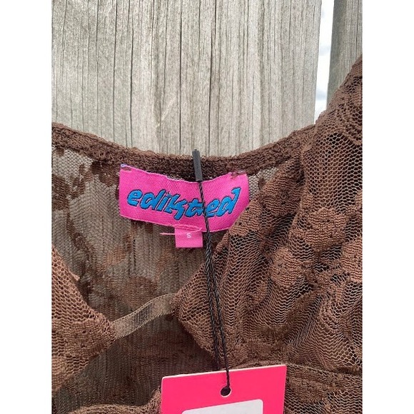 Edikted Brown Floral Lace Camisole Sheer V-Neck Cami Top S19878 Size Small NWT - Picture 5 of 5